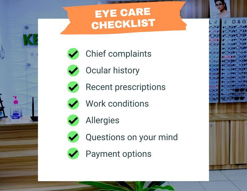 Eye care checklist or eye exam checklist