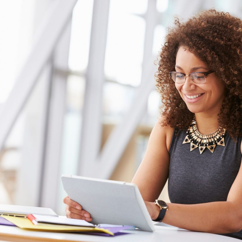 a lady working with good vision