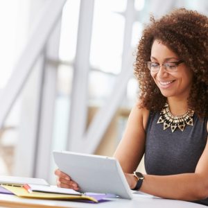 A lady working with good vision