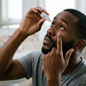 man instilling eye drop in the eye